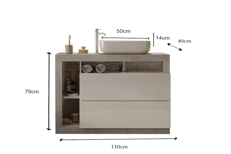 Hamburgan Tvättställsskåp 110x79 cm - Hvit - Oppbevaring - Oppbevaring til baderom - Servantskap & kommode