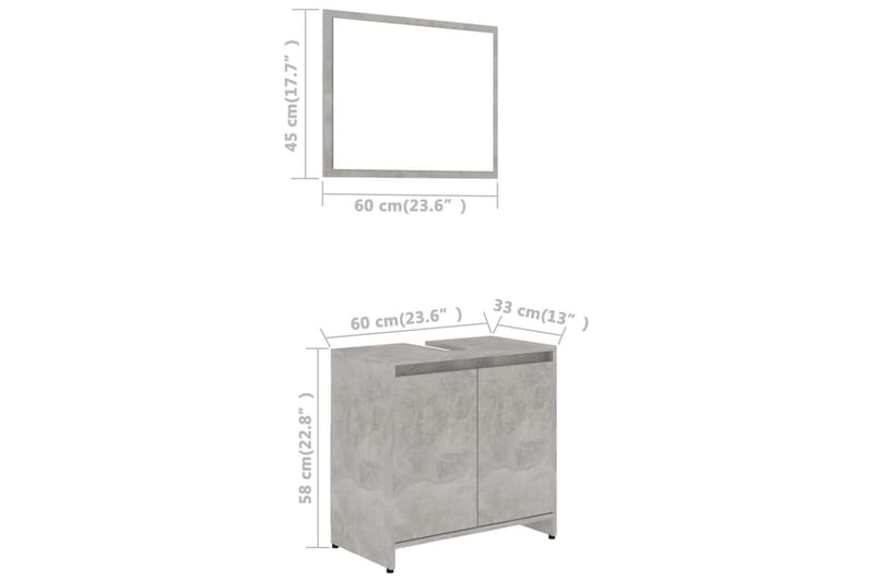 Baderomsmøbelsett betonggrå sponplate - Komplette møbelpakker