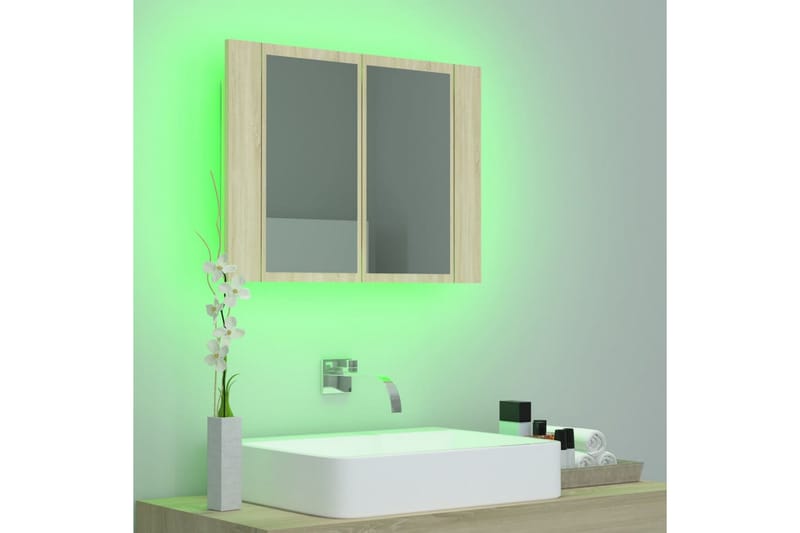 LED-speilskap til baderom sonoma eik 60x12x45 cm - Brun - Oppbevaring - Oppbevaring til baderom - Speilskap