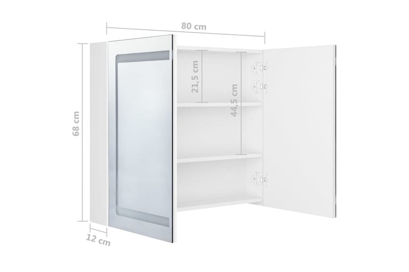 LED-speilskap til bad blank hvit 80x12x68 cm - Hvit - Oppbevaring - Oppbevaring til baderom - Speilskap