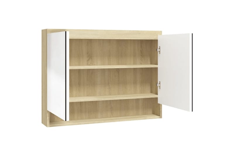 Speilskap til bad 80x15x60 cm MDF hvit og eik - Hvit - Oppbevaring - Oppbevaring til baderom - Speilskap