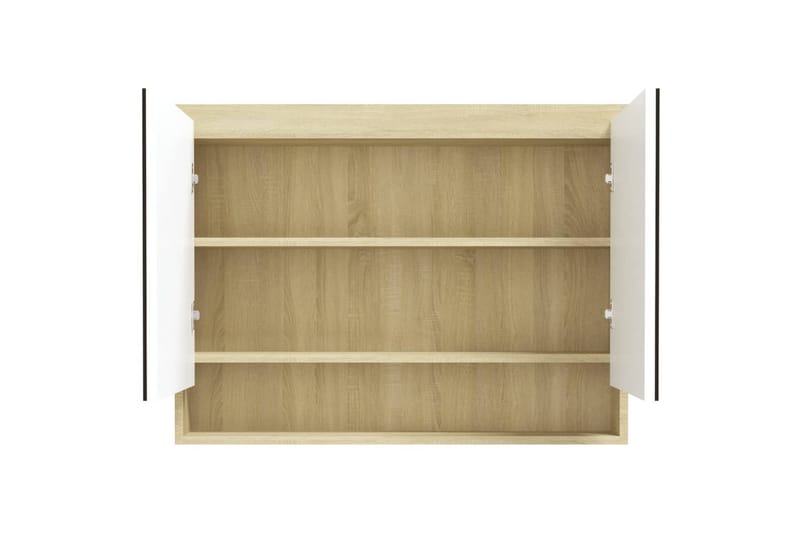 Speilskap til bad 80x15x60 cm MDF hvit og eik - Hvit - Oppbevaring - Oppbevaring til baderom - Speilskap