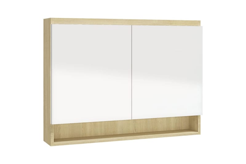 Speilskap til bad 80x15x60 cm MDF hvit og eik - Hvit - Oppbevaring - Oppbevaring til baderom - Speilskap