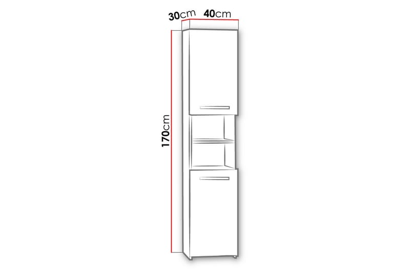 Baderomsskap Lowry 40x30x170 cm - Oppbevaring - Oppbevaring til baderom - Veggskap & høyskap