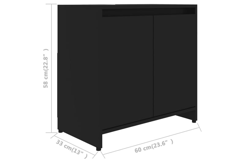 Baderomsskap svart 60x33x58 cm sponplate - Svart - Oppbevaring - Oppbevaring til baderom - Veggskap & høyskap