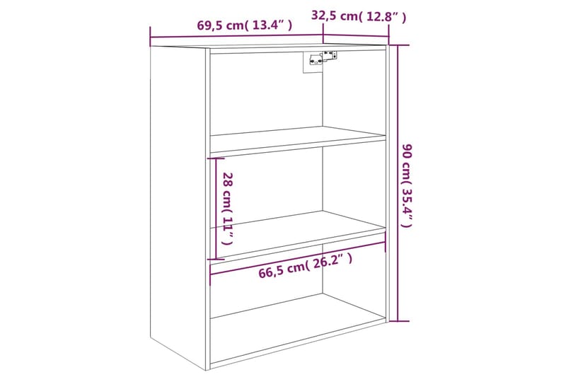 beBasic Hengende veggskap hvit 69,5x32,5x90 cm - Hvit - Oppbevaring - Oppbevaring til småting - Vegghengt oppbevaring