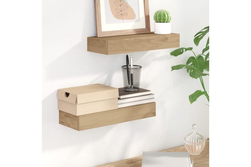 beBasic Vegghyller 2 stk 40x15x6 cm heltre teak - Brun - Oppbevaring - Hylle - Vegghylle