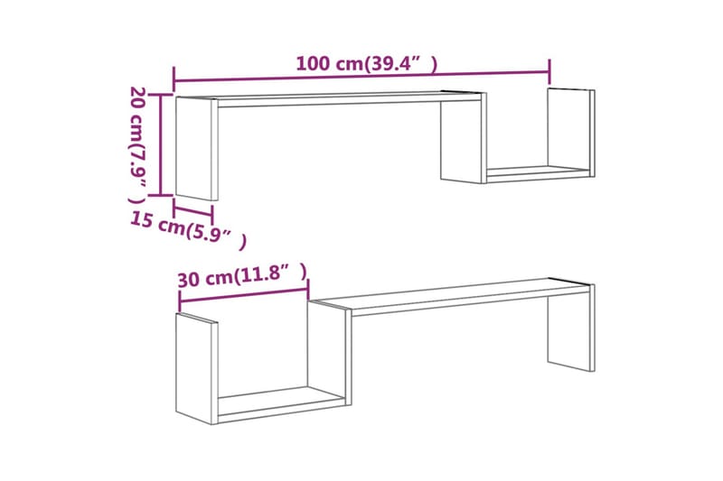 beBasic Vegghyller 2 stk grå sonoma 100x15x20 cm konstruert tre - GrÃ¥ - Oppbevaring - Hylle - Vegghylle