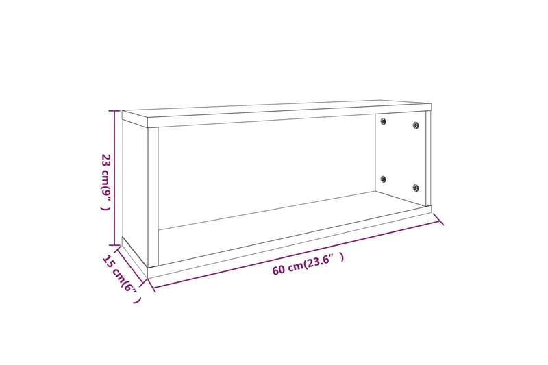 beBasic Vegghyller kube 2 stk brun eik 60x15x23 cm konstruert tre - Brun - Oppbevaring - Hylle - Vegghylle