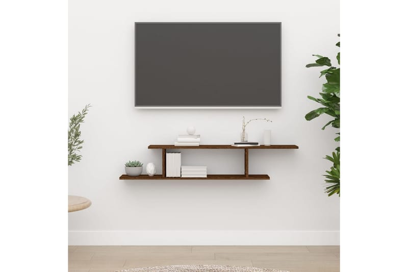 beBasic Veggmontert TV-hylle brun eik 125x18x23 cm konstruert tre - Brun - Oppbevaring - Hylle - Vegghylle