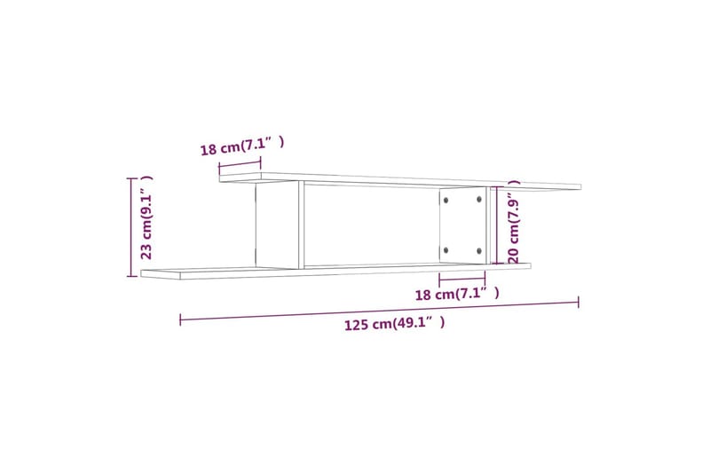 beBasic Veggmontert TV-hylle brun eik 125x18x23 cm konstruert tre - Brun - Oppbevaring - Hylle - Vegghylle