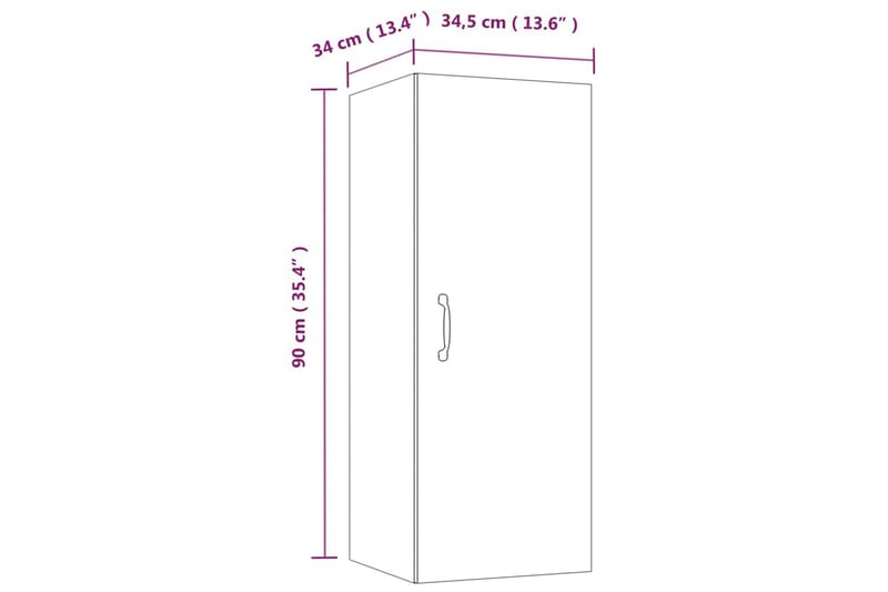 beBasic Veggskap betonggrå 34,5x34x90 cm konstruert tre - GrÃ¥ - Oppbevaring - Hylle - Vegghylle