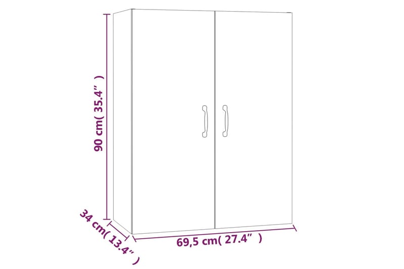 beBasic Veggskap brun eik 69,5x34x90 cm konstruert tre - Brun - Oppbevaring - Oppbevaring til småting - Vegghengt oppbevaring