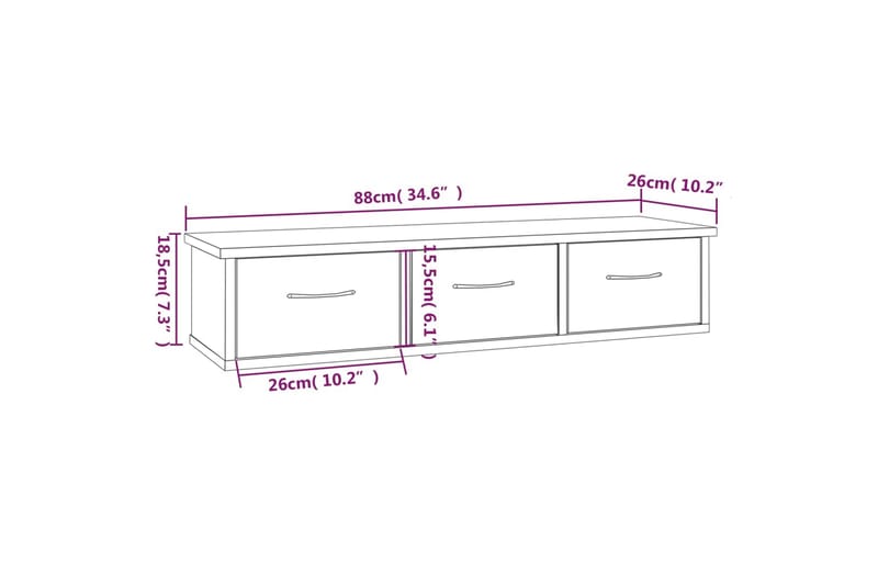 beBasic Veggskap grå sonoma eik 88x26x18,5 cm konstruert tre - GrÃ¥ - Oppbevaring - Hylle - Vegghylle