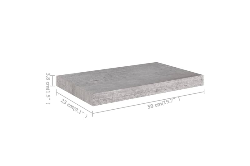 Flytende vegghylle betonggrå 50x23x3,8 cm MDF - Grå - Oppbevaring - Hylle - Vegghylle