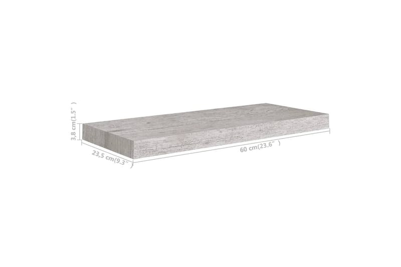 Flytende vegghyller 2 stk betonggrå 60x23,5x3,8 cm MDF - Grå - Oppbevaring - Hylle - Vegghylle