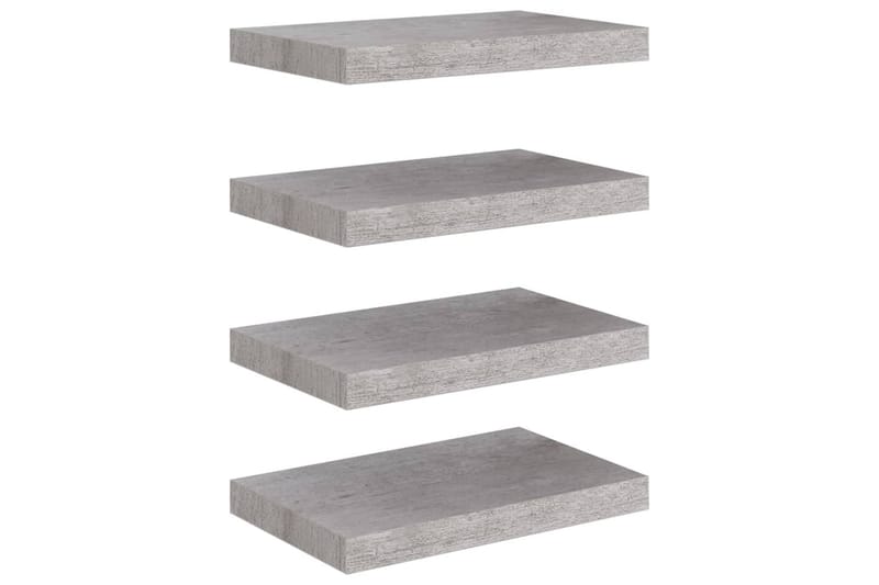 Flytende vegghyller 4 stk betonggrå 40x23x3,8 cm MDF - Grå - Oppbevaring - Hylle - Vegghylle