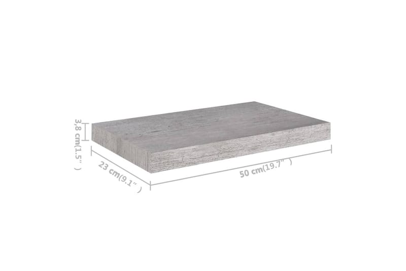 Flytende vegghyller 4 stk betonggrå 50x23x3,8 cm MDF - Grå - Oppbevaring - Hylle - Vegghylle