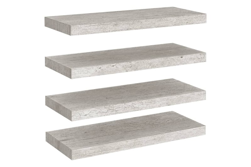 Flytende vegghyller 4 stk betonggrå 60x23,5x3,8 cm MDF - Grå - Oppbevaring - Hylle - Vegghylle