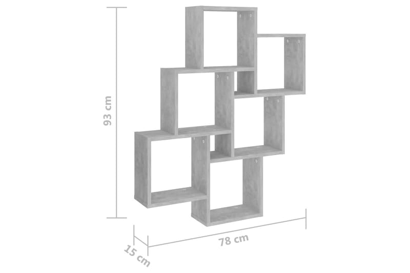 Kubeformet vegghylle betonggrå 78x15x93 cm sponplate - Grå - Oppbevaring - Hylle - Vegghylle