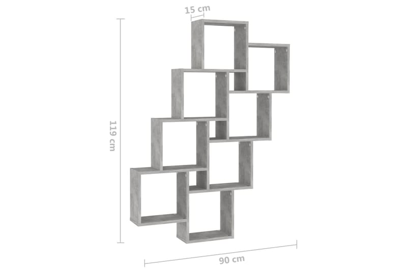 Kubeformet vegghylle betonggrå 90x15x119 cm sponplate - Grå - Oppbevaring - Hylle - Vegghylle