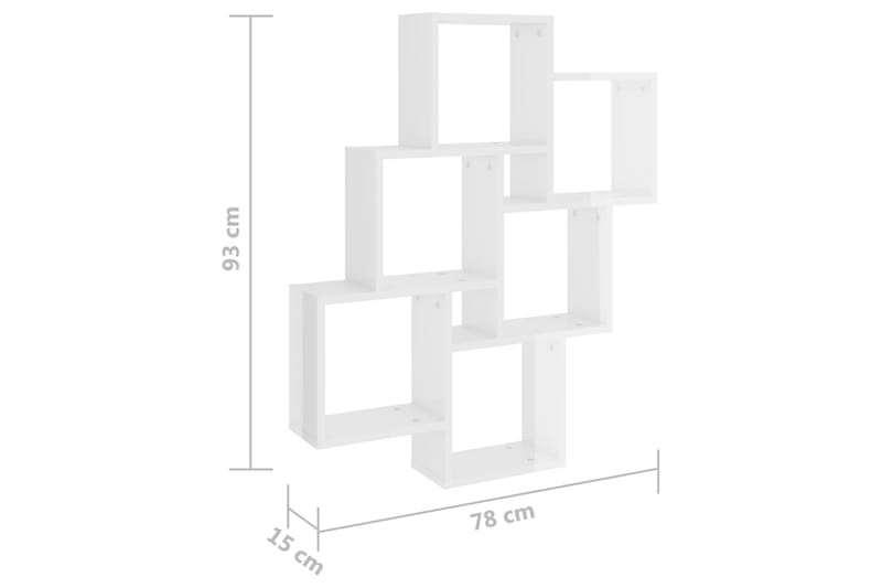 Kubeformet vegghylle høyglans hvit 78x15x93 cm sponplate - Hvit - Oppbevaring - Hylle - Vegghylle