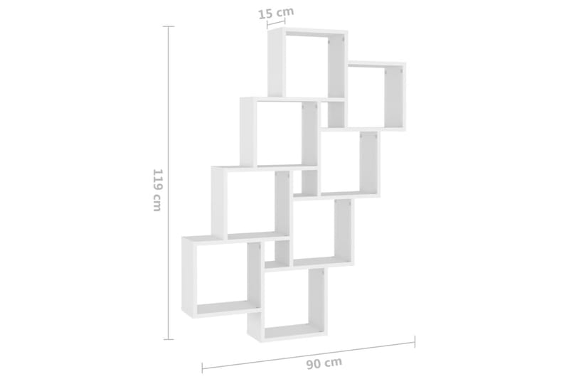 Kubeformet vegghylle hvit 90x15x119 cm sponplate - Hvit - Oppbevaring - Hylle - Vegghylle