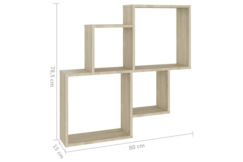 Kubeformet vegghylle sonoma eik 80x15x78,5 cm sponplate - Brun - Oppbevaring - Hylle - Vegghylle