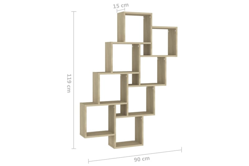 Kubeformet vegghylle sonoma eik 90x15x119 cm sponplate - Brun - Oppbevaring - Hylle - Vegghylle