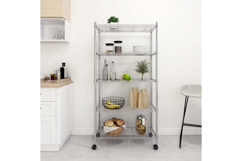 Oppbevaringshylle 5 etasjer med hjul 75x35x155cm krom 250 kg - Silver - Oppbevaring - Hylle - Vegghylle