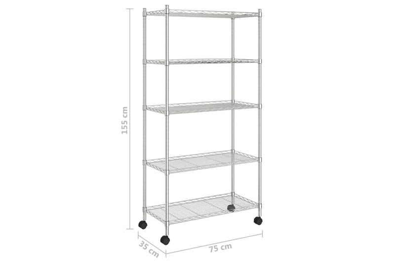 Oppbevaringshylle 5 etasjer med hjul 75x35x155cm krom 250 kg - Silver - Oppbevaring - Hylle - Vegghylle