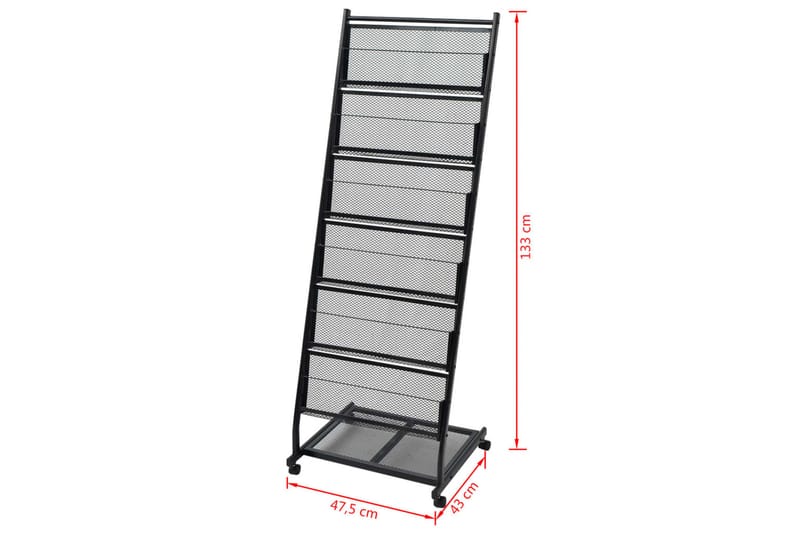 Magasinhylle 47,5x43x133 cm svart A4 - Svart - Oppbevaring - Oppbevaring til småting - Oppbevaringsstativ - Avisstativ