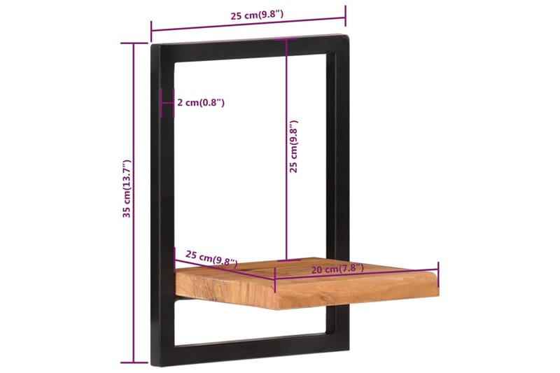 Vegghyller 2 stk 25x25x35 cm heltre akasie og stål - Brun - Oppbevaring - Hylle - Vegghylle