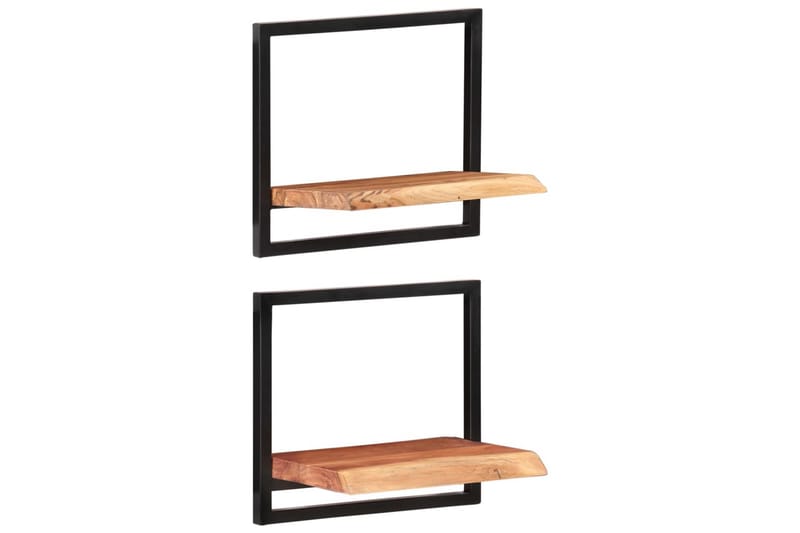 Vegghyller 2 stk 40x24x35 cm heltre akasie og stål - Brun - Oppbevaring - Hylle - Vegghylle