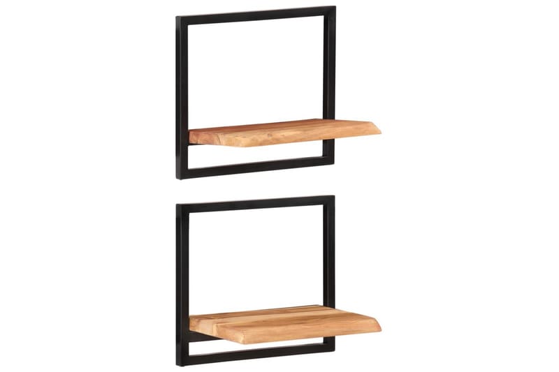 Vegghyller 2 stk 40x24x35 cm heltre akasie og stål - Brun - Oppbevaring - Hylle - Vegghylle