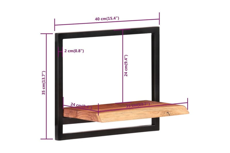 Vegghyller 2 stk 40x24x35 cm heltre akasie og stål - Brun - Oppbevaring - Hylle - Vegghylle