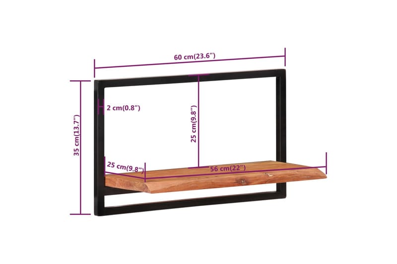 Vegghyller 2 stk 60x25x35 cm heltre akasie og stål - Brun - Oppbevaring - Hylle - Vegghylle