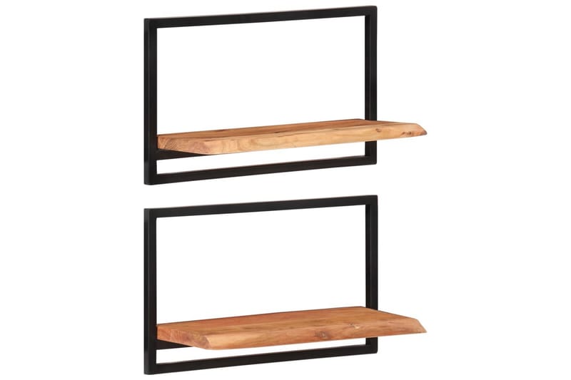 Vegghyller 2 stk 60x25x35 cm heltre akasie og stål - Brun - Oppbevaring - Hylle - Vegghylle