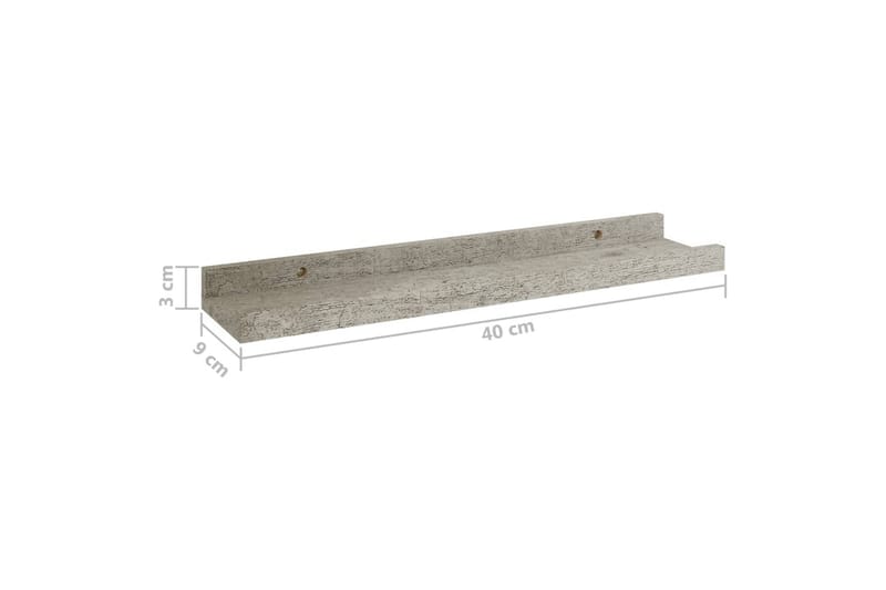 Vegghyller 2 stk betonggrå 40x9x3 cm - Grå - Oppbevaring - Hylle - Vegghylle