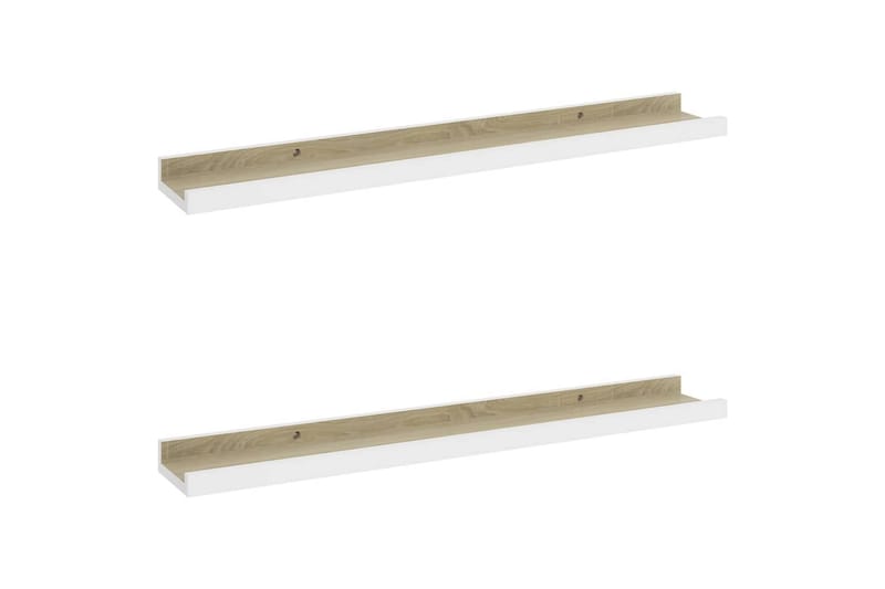 Vegghyller 2 stk hvit og sonoma eik 60x9x3 cm - Hvit - Oppbevaring - Hylle - Vegghylle