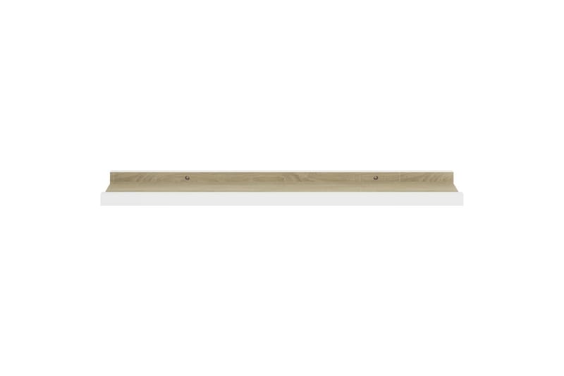 Vegghyller 2 stk hvit og sonoma eik 60x9x3 cm - Hvit - Oppbevaring - Hylle - Vegghylle