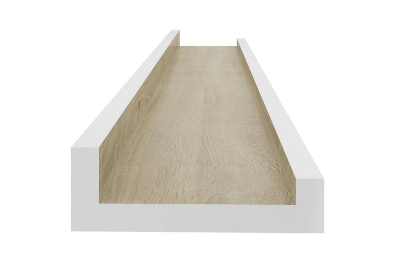 Vegghyller 2 stk hvit og sonoma eik 60x9x3 cm - Hvit - Oppbevaring - Hylle - Vegghylle