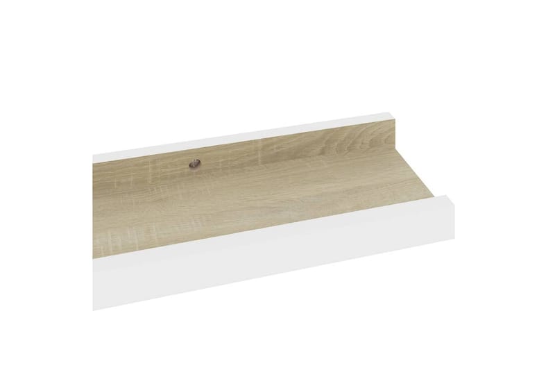 Vegghyller 2 stk hvit og sonoma eik 60x9x3 cm - Hvit - Oppbevaring - Hylle - Vegghylle