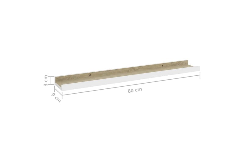 Vegghyller 2 stk hvit og sonoma eik 60x9x3 cm - Hvit - Oppbevaring - Hylle - Vegghylle