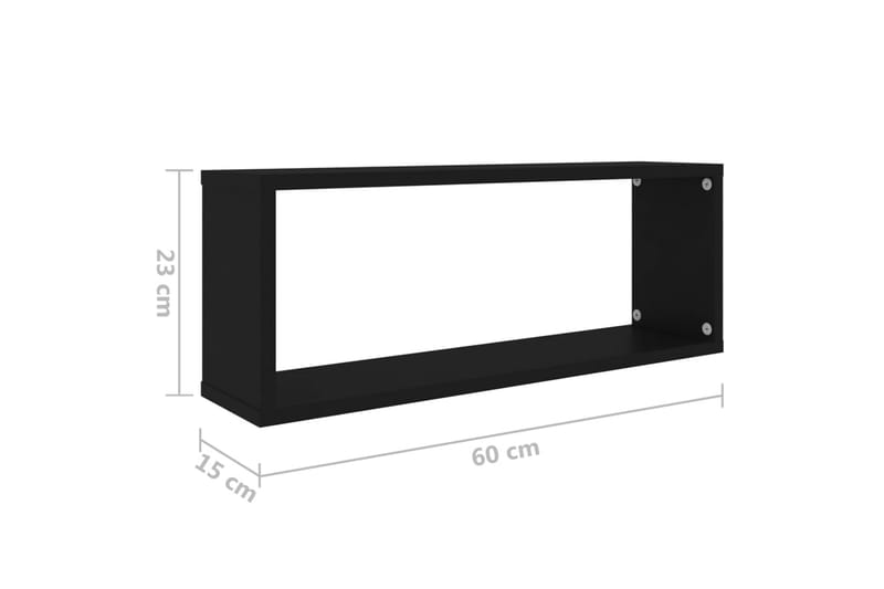 Vegghyller kubeformet 2 stk svart 60x15x23 cm sponplate - Svart - Oppbevaring - Hylle - Vegghylle