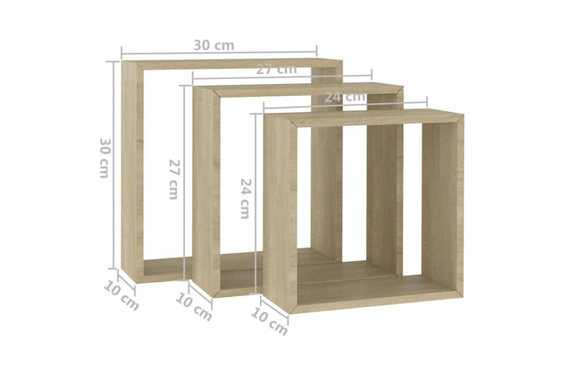 Vegghyller kubeformet 3 stk sonoma eik - Brun - Oppbevaring - Hylle - Vegghylle