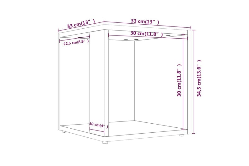 beBasic Sidebord brun eik 33x33x34,5 cm konstruert tre - Brun - Oppbevaring - Oppbevaringsmøbler - Sideboard & skjenk