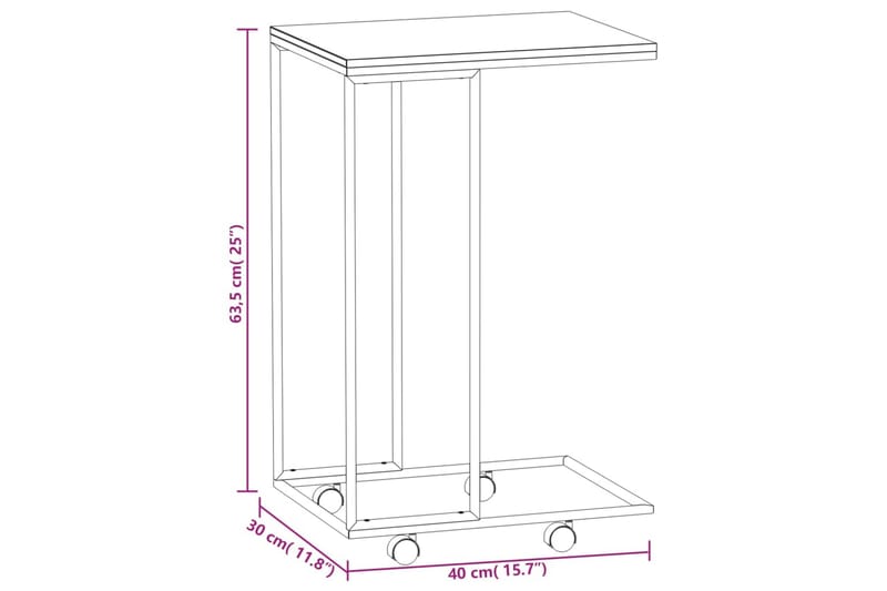 beBasic Sidebord med hjul hvit 40x30x63,5 cm konstruert tre - Hvit - Oppbevaring - Oppbevaringsmøbler - Sideboard & skjenk