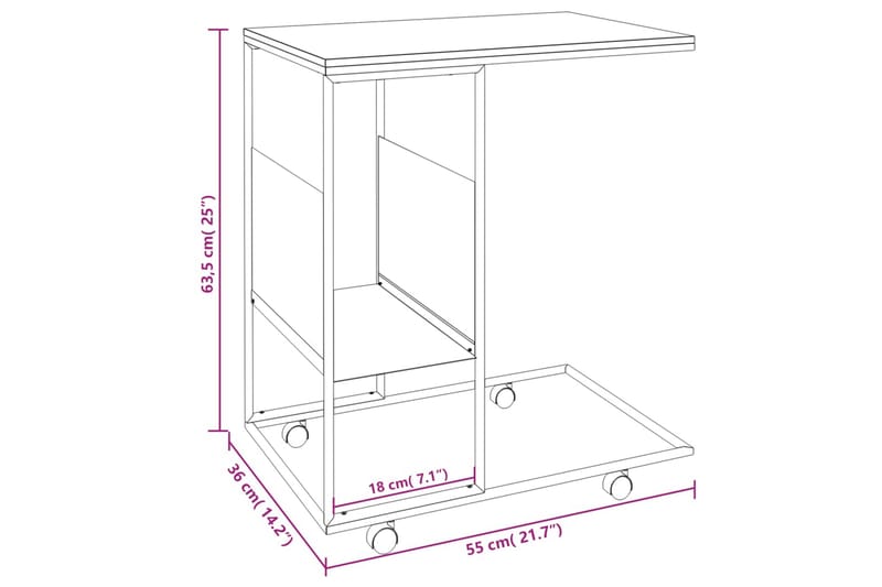 beBasic Sidebord med hjul hvit 55x36x63,5 cm konstruert tre - Hvit - Oppbevaring - Oppbevaringsmøbler - Sideboard & skjenk