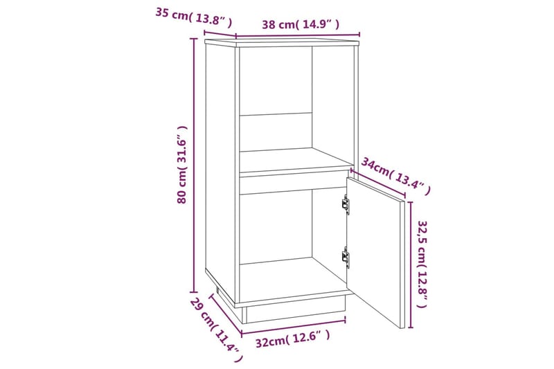 beBasic Skjenk 38x35x80 cm heltre furu - Brun - Oppbevaring - Oppbevaringsmøbler - Sideboard & skjenk